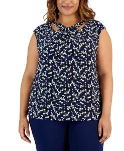 Kasper Plus Size Floral-Print Twist-Neck Blouse