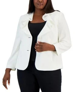 Kasper Plus Size Ruffled Collar Two-Button Blazer