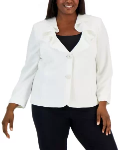 Kasper Plus Size Ruffled Collar Two-Button Blazer -Anne Klein Sales Store 22803905 fpx