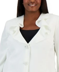 Kasper Plus Size Ruffled Collar Two-Button Blazer -Anne Klein Sales Store 22803906 fpx