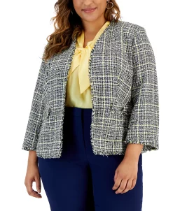 Kasper Plus Size Tweed Fringe-Trim Open-Front Blazer -Anne Klein Sales Store 22803942 fpx