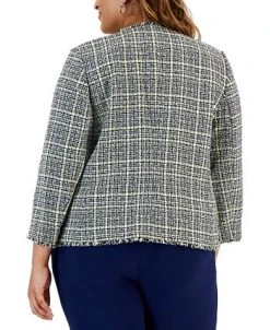 Kasper Plus Size Tweed Fringe-Trim Open-Front Blazer -Anne Klein Sales Store 22803943 fpx