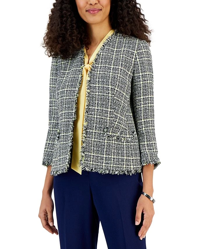 Kasper Women's Tweed 3/4-Sleeve Open-Front Blazer 1 Kasper Women's Tweed 3/4-Sleeve Open-Front Blazer