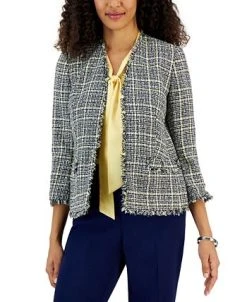 Kasper Women's Tweed 3/4-Sleeve Open-Front Blazer 9 Kasper Women's Tweed 3/4-Sleeve Open-Front Blazer -Anne Klein Sales Store 22813366 fpx