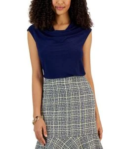 Kasper Women's Textured Cowlneck Cap-Sleeve Top