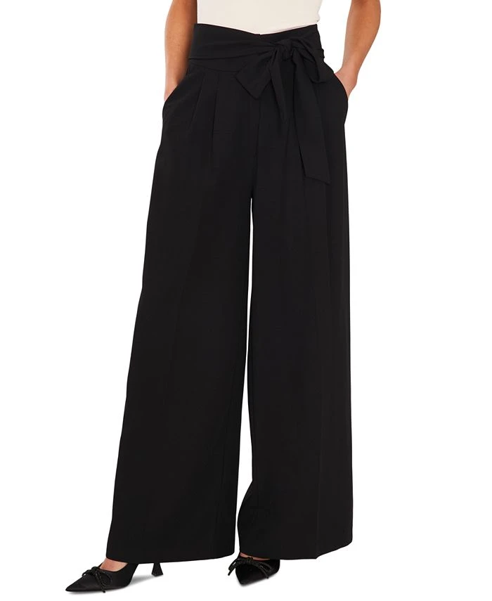CeCe Women's Tie High-Waist Pleated Wide-Leg Trousers 1 CeCe Women's Tie High-Waist Pleated Wide-Leg Trousers