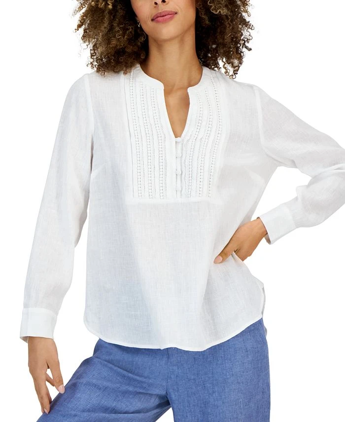 Charter Club Women's Linen Split-Neck Tunic, Created For Macy's 1 Charter Club Women's Linen Split-Neck Tunic, Created For Macy's