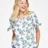 Charter Club Women's Linen Floral Tie-Sleeve Top, Created For Macy's