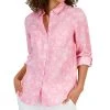Charter Club Women's Linen Floral Tab-Sleeve Shirt, Created For Macy's