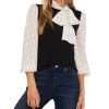 CeCe Women's Mixed-Media Bow Top