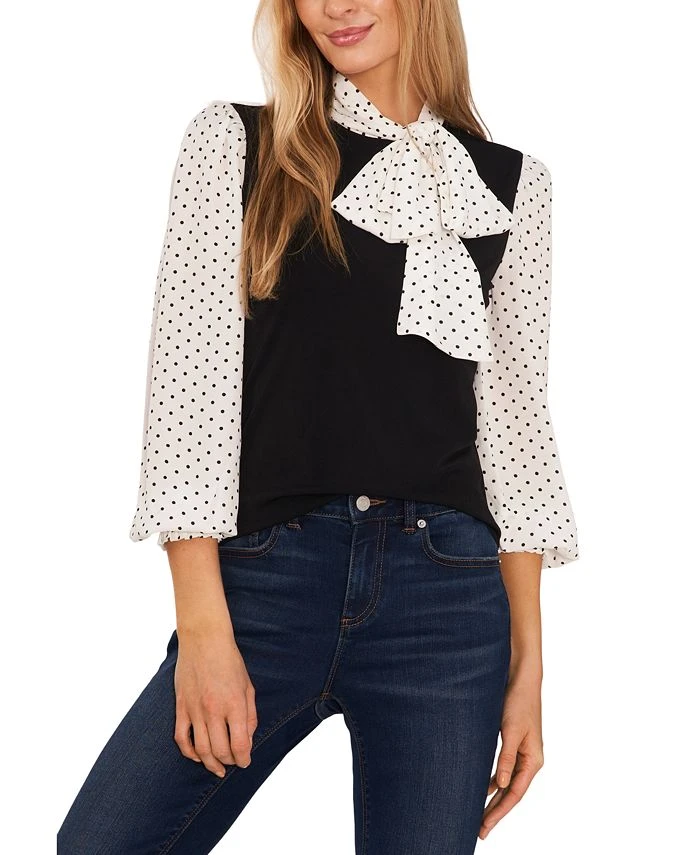 CeCe Women's Mixed-Media Bow Top 1 CeCe Women's Mixed-Media Bow Top