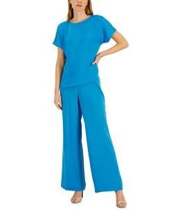 Anne Klein Women's Satin Top & Wide-Leg Pants Set