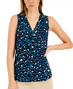 Anne Klein Women's Cheetah-Print V-Neck Sleeveless Top -Anne Klein Sales Store 22837330 fpx