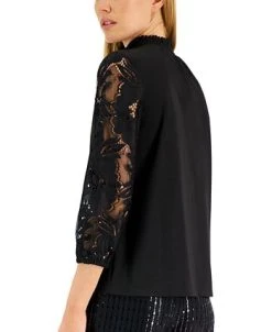 Anne Klein Women's Mixed-Media Lace-Sleeve Top 7 Anne Klein Women's Mixed-Media Lace-Sleeve Top -Anne Klein Sales Store 22837365 fpx