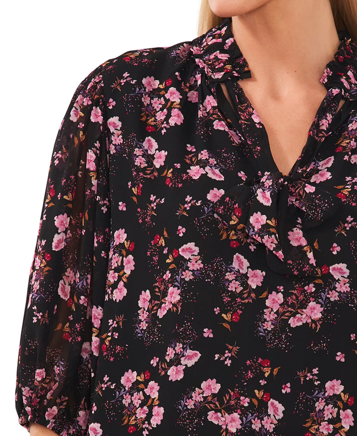 CeCe Women's Ruffled Tie-Neck Balloon-Sleeve Blouse 6 CeCe Women's Ruffled Tie-Neck Balloon-Sleeve Blouse - Image 6