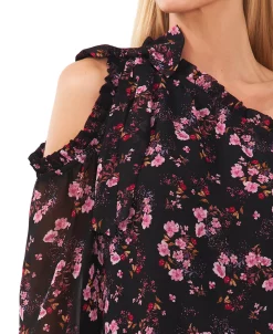CeCe Women's Bow-Trimmed One Shoulder Floral Blouse -Anne Klein Sales Store 22838523 fpx