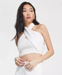 And Now This Women's Sleeveless Twisted Smocked Halter Top