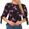 CeCe Women's Floral-Print Tie-Sleeve Round-Neck Blouse