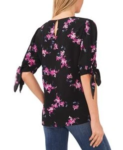 CeCe Women's Floral-Print Tie-Sleeve Round-Neck Blouse -Anne Klein Sales Store 22851146 fpx