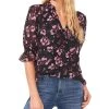 CeCe Women's Floral-Print Tie-Neck Ruffled-Shoulder Smocked-Cuff Blouse