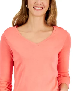 Charter Club Women's Cotton Long-Sleeve V-Neck T-Shirt, Created For Macy's 19 Charter Club Women's Cotton Long-Sleeve V-Neck T-Shirt, Created For Macy's -Anne Klein Sales Store 22851287 fpx