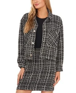 CeCe Women's Short-Length Pocket-Front Tweed Shacket
