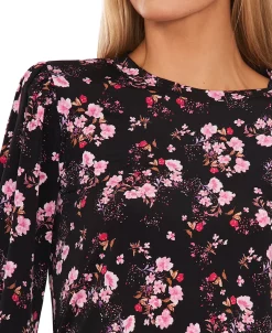 CeCe Women's Floral-Print Long-Sleeve Smocked-Cuff Top -Anne Klein Sales Store 22854751 fpx