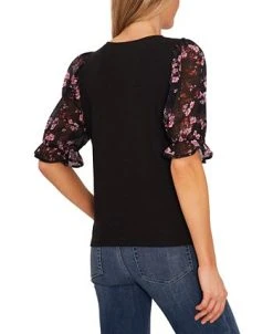 CeCe Women's Mixed-Media Puff-Sleeve Round-Neck Top -Anne Klein Sales Store 22854801 fpx