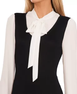 CeCe Women's Tie-Neck Long-Sleeve Flared-Cuff Sweater Dress 6 CeCe Women's Tie-Neck Long-Sleeve Flared-Cuff Sweater Dress -Anne Klein Sales Store 22854923 fpx