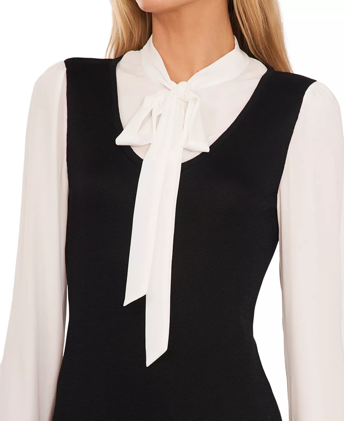 CeCe Women's Tie-Neck Long-Sleeve Flared-Cuff Sweater Dress 3 CeCe Women's Tie-Neck Long-Sleeve Flared-Cuff Sweater Dress - Image 3