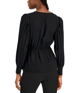 Anne Klein Women's Pleated-Sleeve V-Neck Georgette Blouse -Anne Klein Sales Store 22863444 fpx