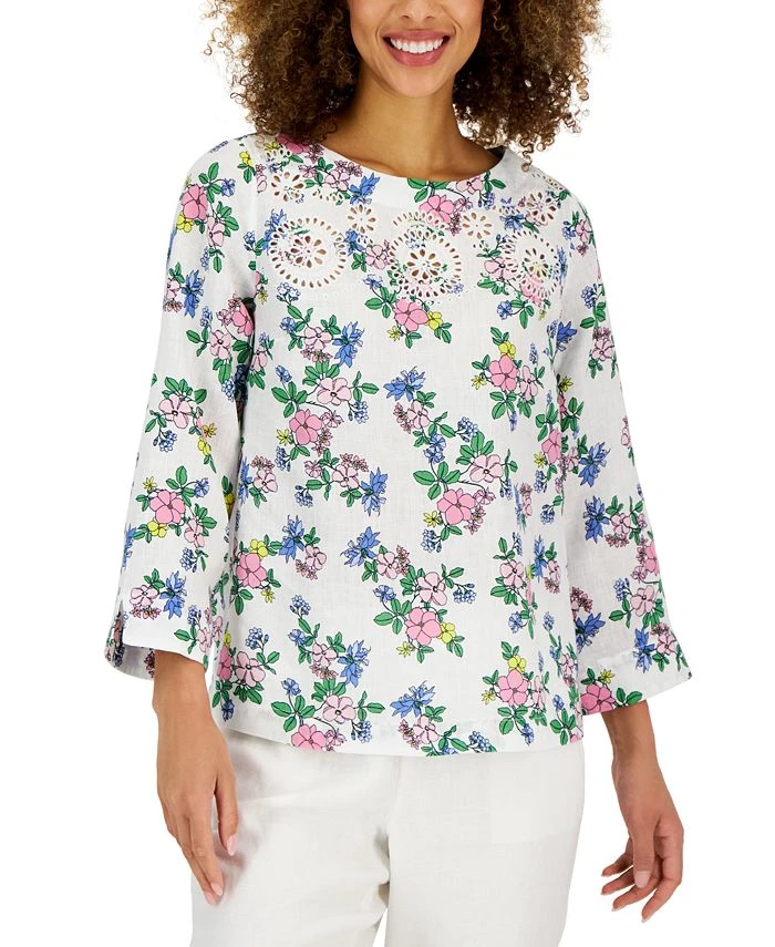 Charter Club Women's Linen Floral-Printed Top, Created For Macy's 1 Charter Club Women's Linen Floral-Printed Top, Created For Macy's