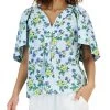 Charter Club Women's Linen Floral Flutter-Sleeve Top, Created For Macy's