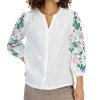 Charter Club Women's Linen Printed Button-Up Top, Created For Macy's