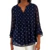 Charter Club Women's Floral 3/4-Sleeve Pintuck Top, Created For Macy's