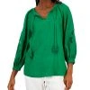 Charter Club Women's Linen Embroidered Peasant Top, Created For Macy's