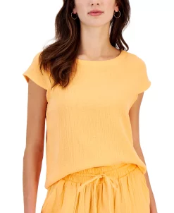 Style & Co Women's Crinkled Gauze Cap-Sleeve Top, Created For Macy's 7 Style & Co Women's Crinkled Gauze Cap-Sleeve Top, Created For Macy's -Anne Klein Sales Store 22867056 fpx