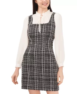 CeCe Women's Mixed-Media Tie-Neck Tweed Dress 6 CeCe Women's Mixed-Media Tie-Neck Tweed Dress -Anne Klein Sales Store 22867074 fpx