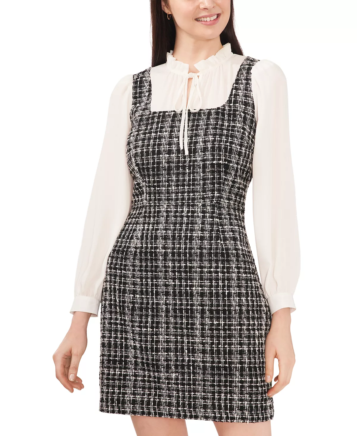 CeCe Women's Mixed-Media Tie-Neck Tweed Dress 3 CeCe Women's Mixed-Media Tie-Neck Tweed Dress - Image 3