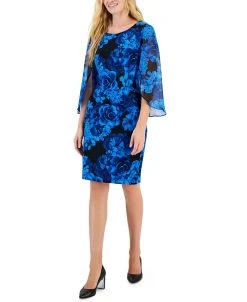 Connected Women's Printed Cape-Sleeve Sheath Dress