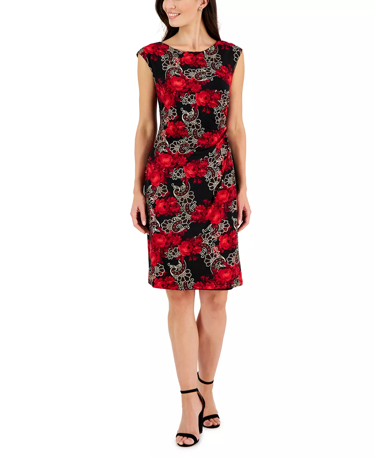 Connected Women's Printed Ruched Sheath Dress 1 Connected Women's Printed Ruched Sheath Dress
