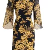 Connected Women's Printed Round-Neck Cape-Sleeve Dress