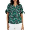 Charter Club Women's Linen Butterfly-Print Tie-Sleeve Top, Created For Macy's