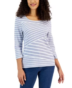 Karen Scott Women's Callie Asymmetrical-Stripe 3/4-Sleeve Top, Created For Macy's -Anne Klein Sales Store 22884302 fpx