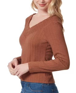 Jessica Simpson Women's Myra Smocked-Panel V-Neck Top -Anne Klein Sales Store 22884869 fpx