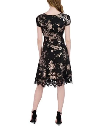 Donna Ricco Women's Tulip-Sleeve Lace-Hem Fit & Flare Dress 2 Donna Ricco Women's Tulip-Sleeve Lace-Hem Fit & Flare Dress - Image 2