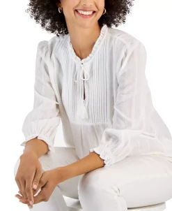 Charter Club Women's Tonal Metallic Peasant Top, Created For Macy's -Anne Klein Sales Store 22897436 fpx