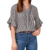 Vince Camuto Women's Flutter Sleeve Henley Gingham Blouse