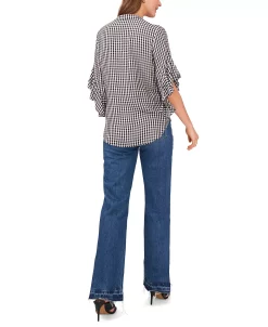 Vince Camuto Women's Flutter Sleeve Henley Gingham Blouse -Anne Klein Sales Store 22901380 fpx