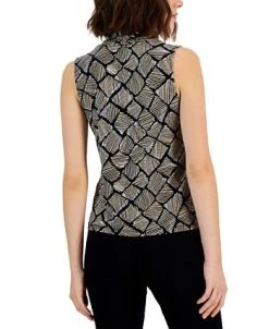 Anne Klein Women's Printed Gathered V-Neck Sleeveless Top -Anne Klein Sales Store 22909288 fpx